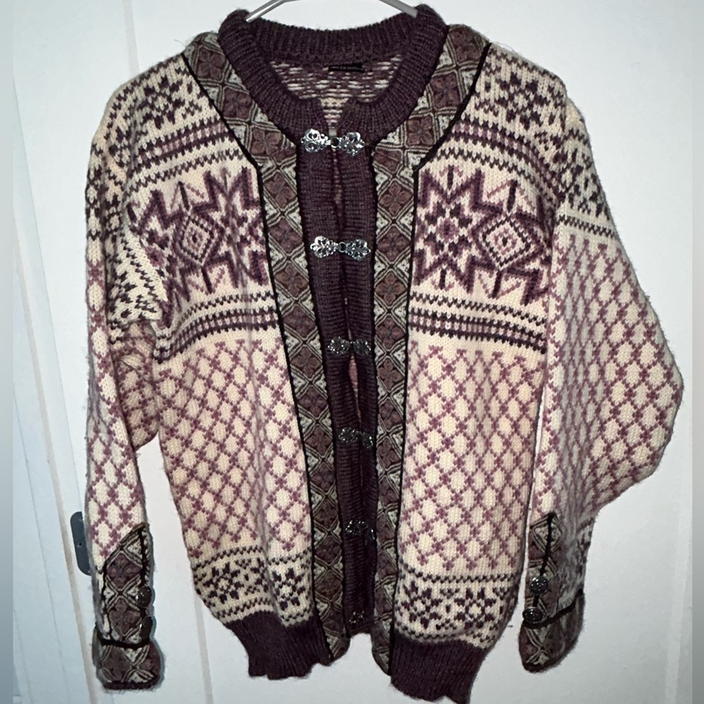 Dale Of Norway wool cardigan sweater with metal frogs women's sz 42 EUC